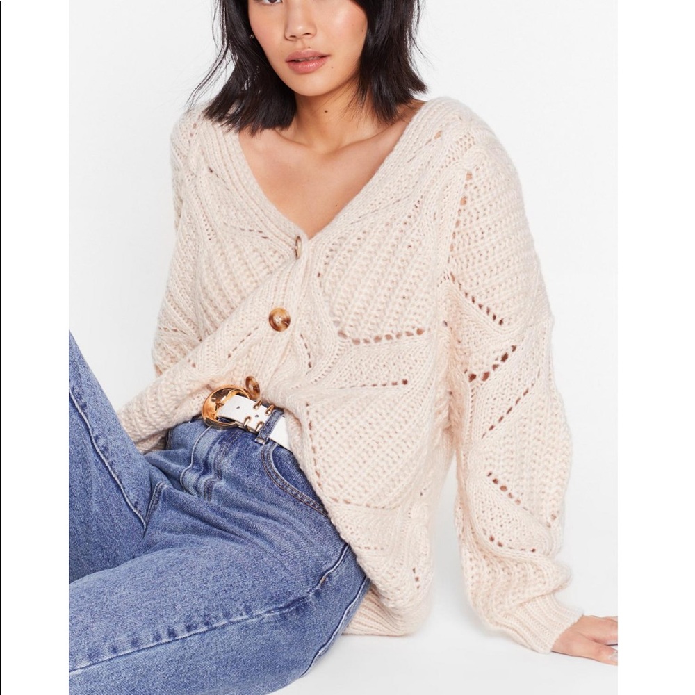Size M Relaxed Button Down Wide Knit Cardigan - Picture 2 of 5
